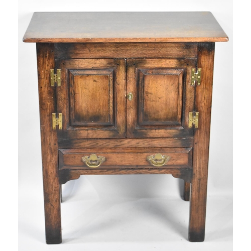 75 - A Mid 20th Century Oak Side Cabinet with base Drawer, Brass H Hinges, 70cms Wide and 85cms High