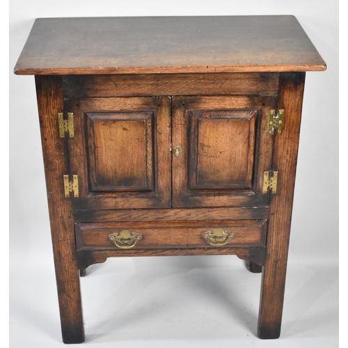 75 - A Mid 20th Century Oak Side Cabinet with base Drawer, Brass H Hinges, 70cms Wide and 85cms High