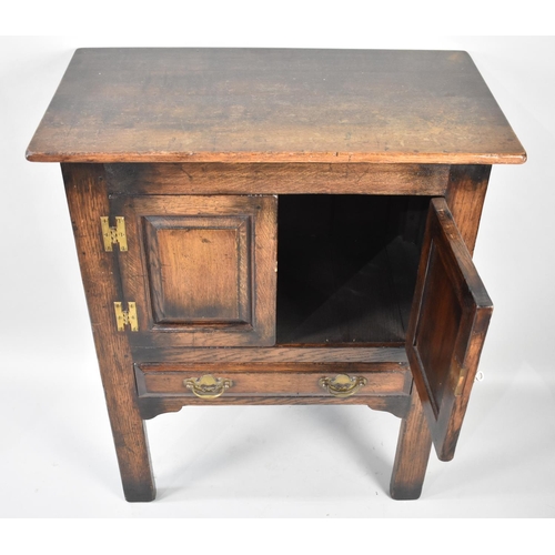 75 - A Mid 20th Century Oak Side Cabinet with base Drawer, Brass H Hinges, 70cms Wide and 85cms High