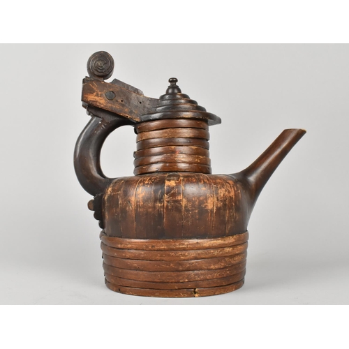 77 - A Late 19th Century Wooden and Cane Coffee Pot with Hinged Lid, Handled Dated 1896, 23cms High