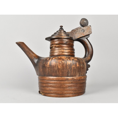 77 - A Late 19th Century Wooden and Cane Coffee Pot with Hinged Lid, Handled Dated 1896, 23cms High