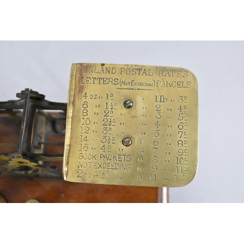 8 - A Pair of Late Victorian Brass and Mahogany Postage Scales with Weights on Rectangular Plinth, 20cms... 