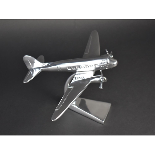 80 - A Modern Chromed Desktop Model of a Twin Engine Airliner, 30cms Wingspan