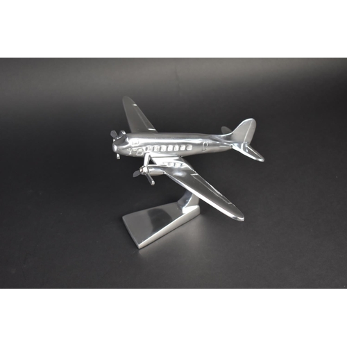 80 - A Modern Chromed Desktop Model of a Twin Engine Airliner, 30cms Wingspan