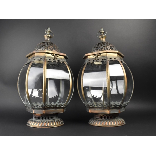 82 - A Pair of Bronzed Patinated Lanterns, Each 61cms High