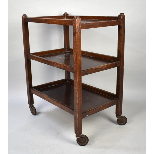 85 - A Mid 20th Century Three Tier Oak Galleried Trolley, 62cms Long