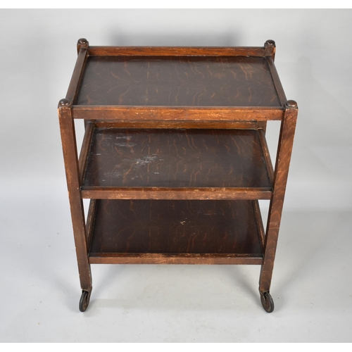 85 - A Mid 20th Century Three Tier Oak Galleried Trolley, 62cms Long