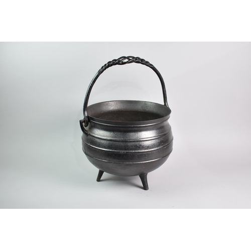 90 - A Vintage Cast and Wrought Iron Cauldron with Loop Handle, 30cms Diameter