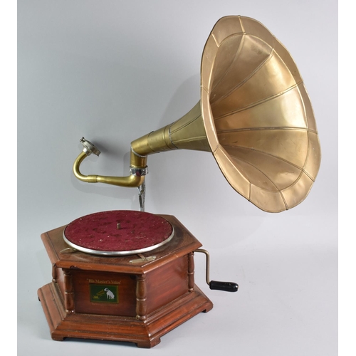 91 - A Reproduction Hexagonal Wind Up Gramophone As Was Made By His Masters Voice, with Brass Trumpet, Wo... 