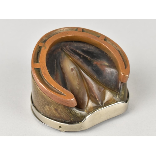 1 - A Late Victorian/Edwardian Hoof Snuff Box with Silver Plate Mounted Hinged Lid and Bronze Horseshoe,... 