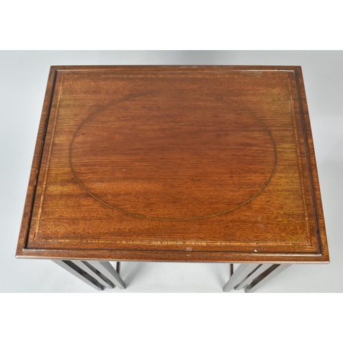 41 - An Edwardian Mahogany Crossbanded and Sting Inlaid Nest of Three Tables, Largest 46x33.5x57cms High