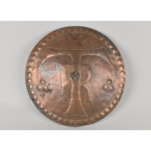 49 - An Early 20th Century Arts and Crafts Copper Finial Mount of Circular Form with Hand Beaten Design a... 