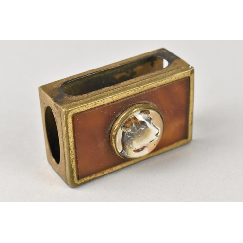 5 - An Early 20th Century Match Box Holder with Mounted Essex Crystal of a Terrier, 4.5cms Wide