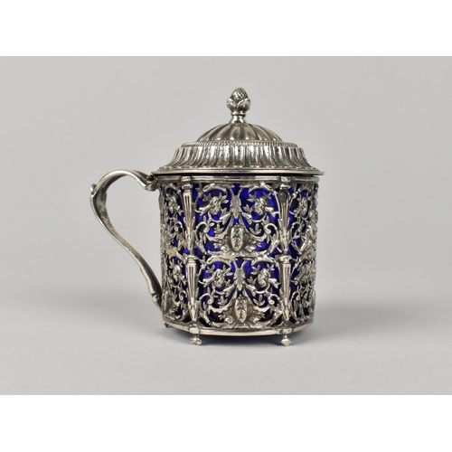 16 - A Continental Silver Mustard Pot Having Ornate Scrolled and Pierced Body with Seated Cherubs, Comple... 