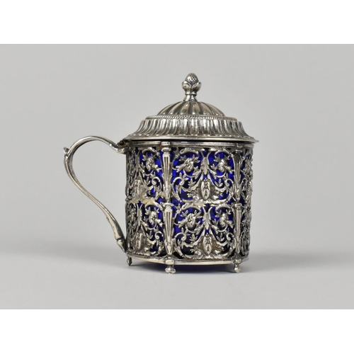 16 - A Continental Silver Mustard Pot Having Ornate Scrolled and Pierced Body with Seated Cherubs, Comple... 