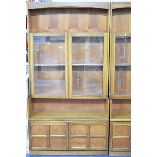 466 - A Nathan Unit with Glazed Cabinet To Open Top Section and Two Panel Cupboard to Base, 102cms Wide