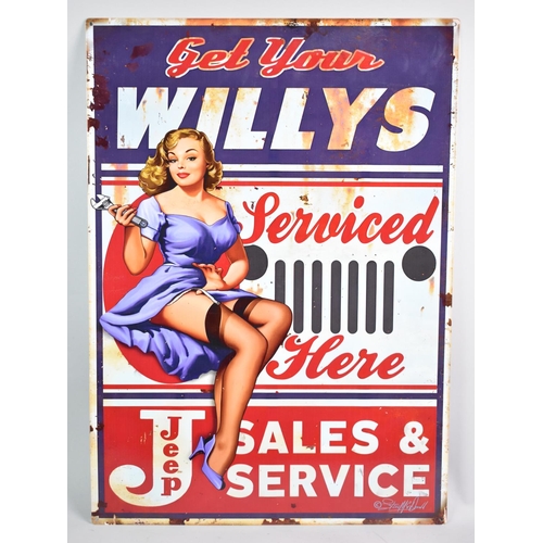 180 - A Reproduction Garage Sign Printed on Tin in the Form of an Enamelled Sign, Jeep Sales and Service, ... 