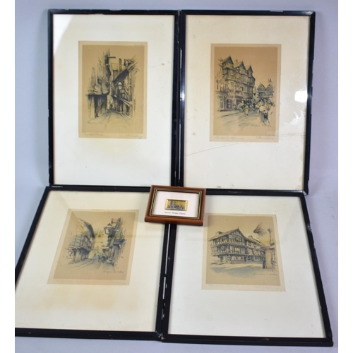 184 - Three Framed Prints of Shrewsbury and a Miniature of The World Trade Center