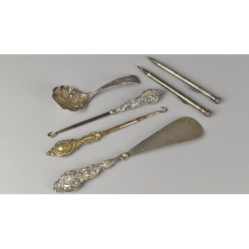 186 - A Collection of Silver Handled and Other Shoe Horn Button Hooks together with Silver Plated Propelli... 