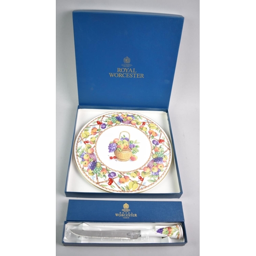 192 - A Boxed Royal Worcester Cake Plate, Fruit Basket Pattern and a Matching Boxed Cake Knife