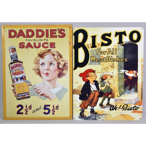 210 - Two Reproduction Advertising Signs, Printed On Tin, Daddie's Sauce and Bisto, 40x30cms