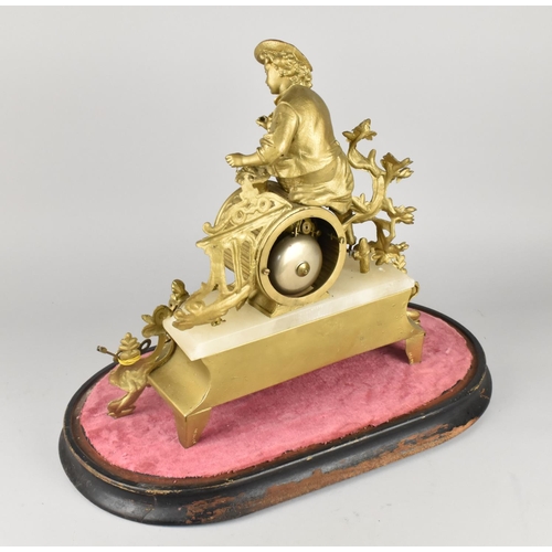 24 - A Late 19th Century French Mantel Clock on Ornate Gilt Base, the Barrel Movement with Young Boy Sat ... 