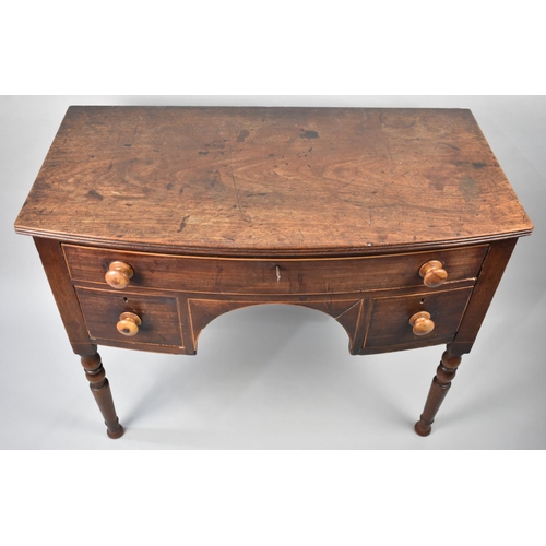 26 - A 19th Century Mahogany Bow Fronted Lowboy with Long Drawer over Two Short Deeper Drawers, Turned Su... 