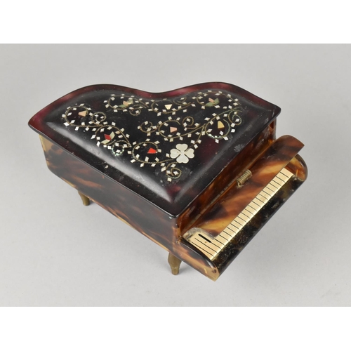 39 - A Faux Tortoiseshell Novelty Music Box in the Form of a Grand Piano with Hinged Ballerina who Emerge... 