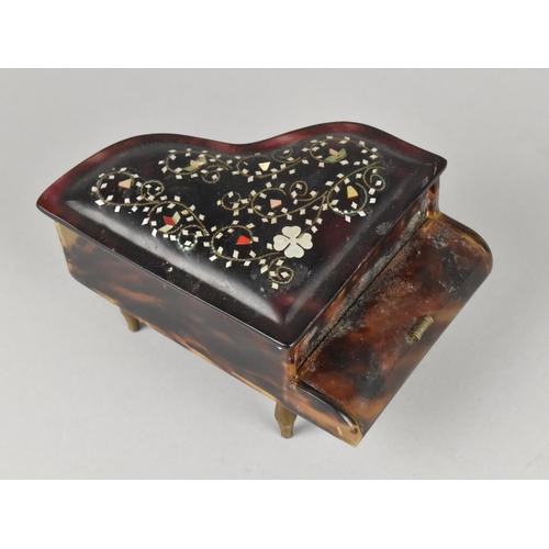 39 - A Faux Tortoiseshell Novelty Music Box in the Form of a Grand Piano with Hinged Ballerina who Emerge... 