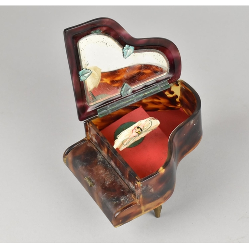 39 - A Faux Tortoiseshell Novelty Music Box in the Form of a Grand Piano with Hinged Ballerina who Emerge... 