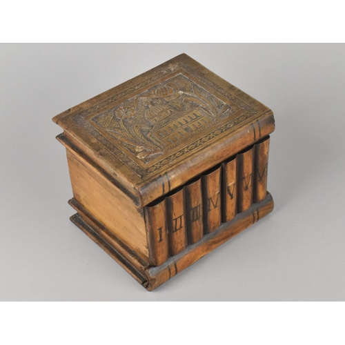 40 - A Middle Eastern Olive Wood Puzzle Box, the Hinged Lid with Carved Decoration, Complete with Key and... 