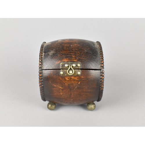 41 - An Edwardian Oak Novelty Box in the Form of a Barrel, Four Ball Feet, 10cm Wide and 12cm High