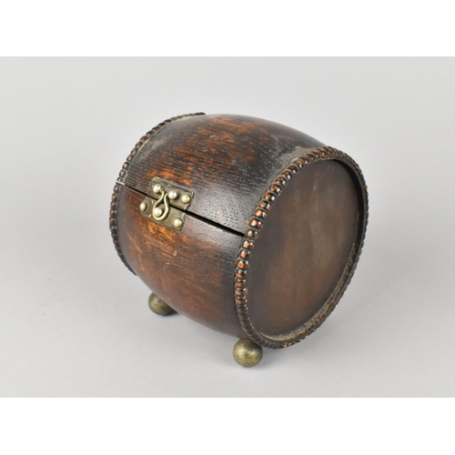 41 - An Edwardian Oak Novelty Box in the Form of a Barrel, Four Ball Feet, 10cm Wide and 12cm High