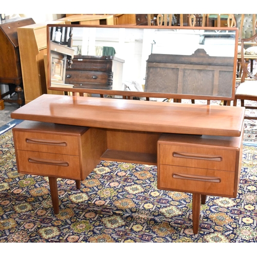 478 - A 1970s -Plan Dressing Table with Two Small Drawers Either Side Kneehole, 145cms Wide, Sloped Top