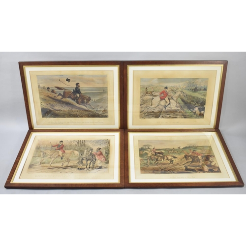 480 - A Set of Four Oak Framed Hunting Lithograph Prints by John Leech, Each 60x50cms