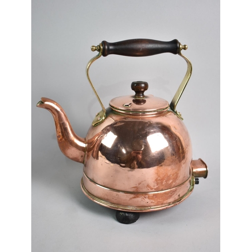 70 - A Vintage Electric Copper Kettle with Turned Wooden Handle, 26cms High