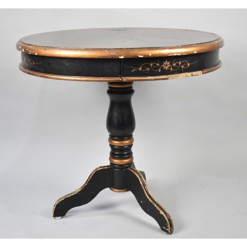 78 - An Edwardian Chinoiserie Circular Tripod Table with Gilt Decoration, 66cms Diameter