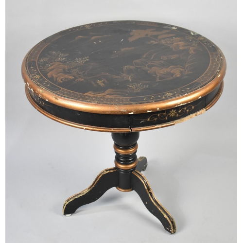 78 - An Edwardian Chinoiserie Circular Tripod Table with Gilt Decoration, 66cms Diameter