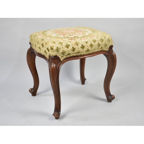 86 - A Mahogany Framed Tapestry Upholstered Dressing Table Stool with Cabriole Supports, 47cms Wide