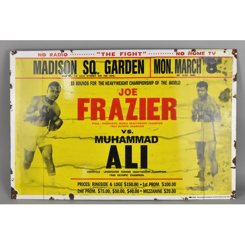 189 - A Reproduction Boxing Sign Printed on Metal, Joe Frazier Vs. Muhammad Ali, 59x39cms