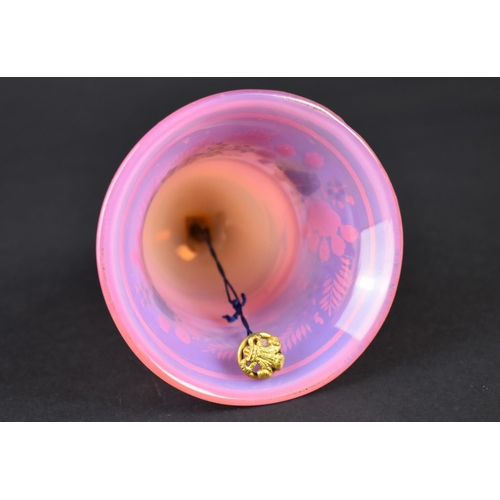 22 - A 19th Century Opalescent Pink Glass Bell with Gilt Metal Laurel Ring Handle and Glass, Replacement ... 