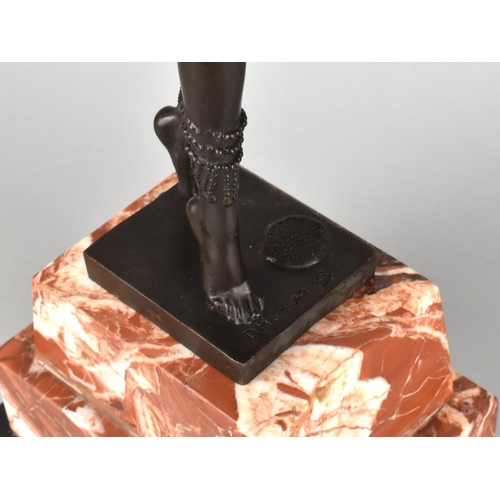 29 - A Reproduction Art Deco Bronze Study of a Dancing Girl after D H Chiparus on Tapering Marble Plinth ... 