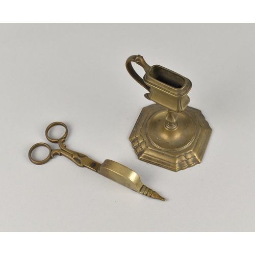 31 - A Pair of Georgian Style Brass Candle Snuffers Complete with Vertical Stand having Vase Shaped Stem ... 