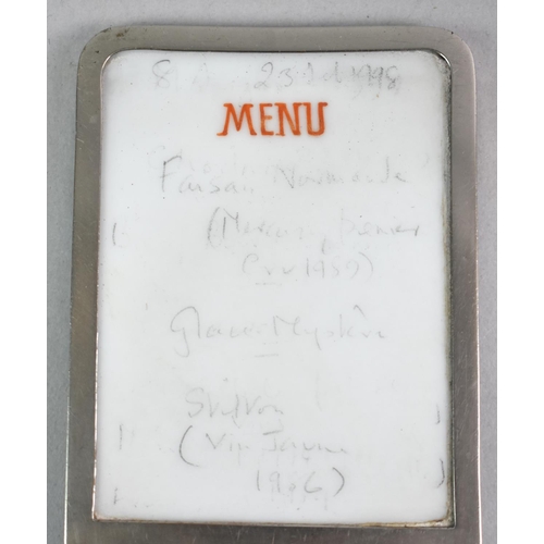 46 - An Early 20th Century Silver Plated Easel Back Table Menu Card, the Top Menu Section Surmounting Bot... 