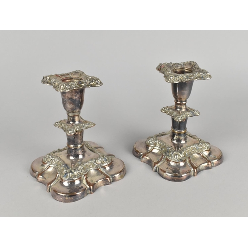 52 - A Pair of Silver Plated Candlesticks of Short Proportions, 13cms High