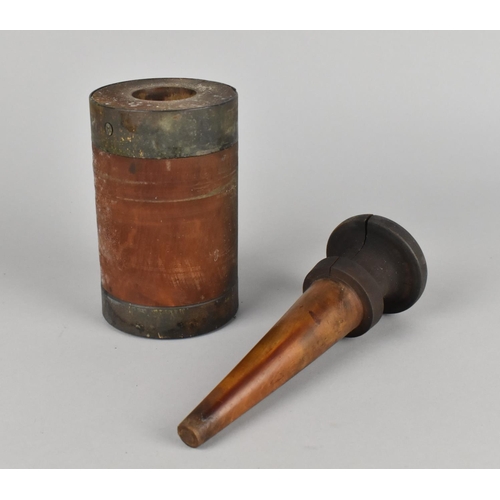 54 - A 19th Century Treen and Metal Mounted Snuff Mortar and Pestle, 17.5cms High