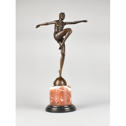 74 - A Reproduction Art Deco Bronze, Dancing Maiden, After J Philipp on Marble Plinth Base, 55cms High