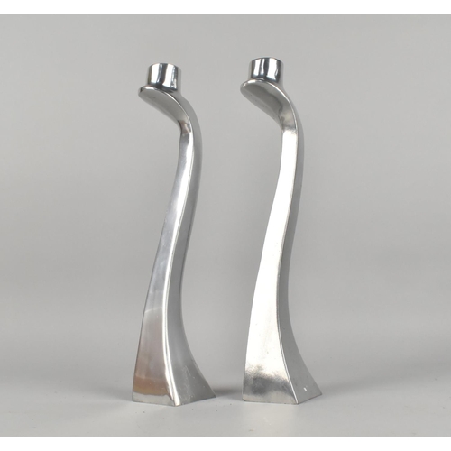 79 - A Pair of Modernist Cast Aluminium Candlesticks Designed by Matthew Hilton, 30cms High