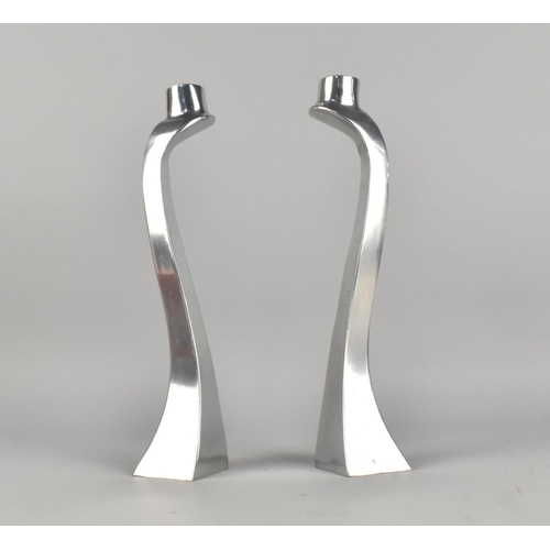 79 - A Pair of Modernist Cast Aluminium Candlesticks Designed by Matthew Hilton, 30cms High