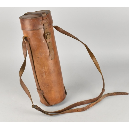 82 - An Early 20th Century Leather Cylindrical Case, 35.5cms High